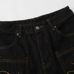 Wide Leg Embroidery Selvedge Bermuda Shorts