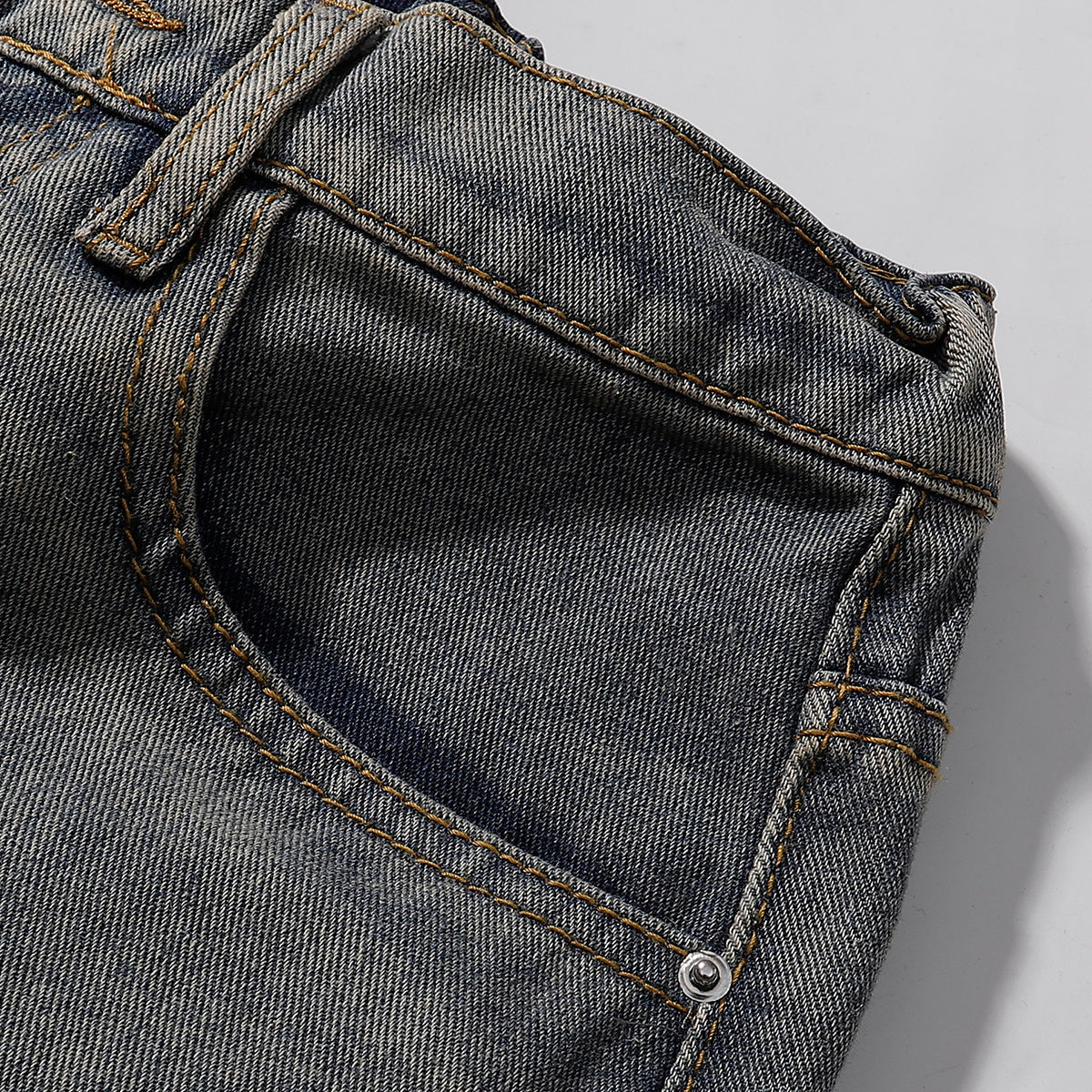 Dog Embroidery Design Vintage Washed Denim Shorts