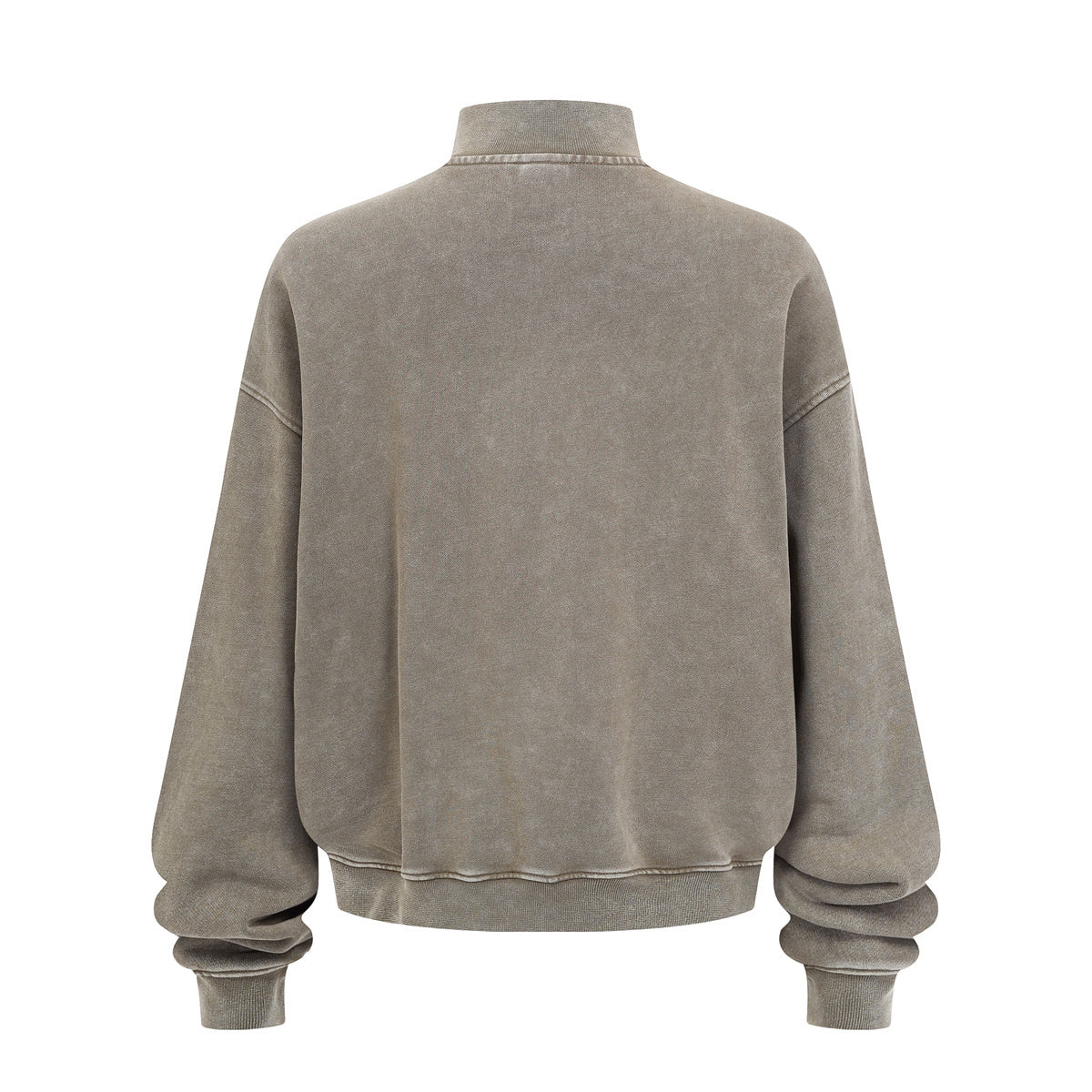 Vintage Zip-Up Ribbed Stand Collar Sweatshirt