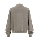 Vintage Zip-Up Ribbed Stand Collar Sweatshirt