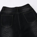 Black Leopard Print Denim Bermuda Shorts