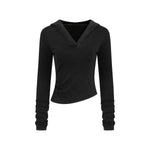 Ruched Fitted Long Sleeve Hoodie Top