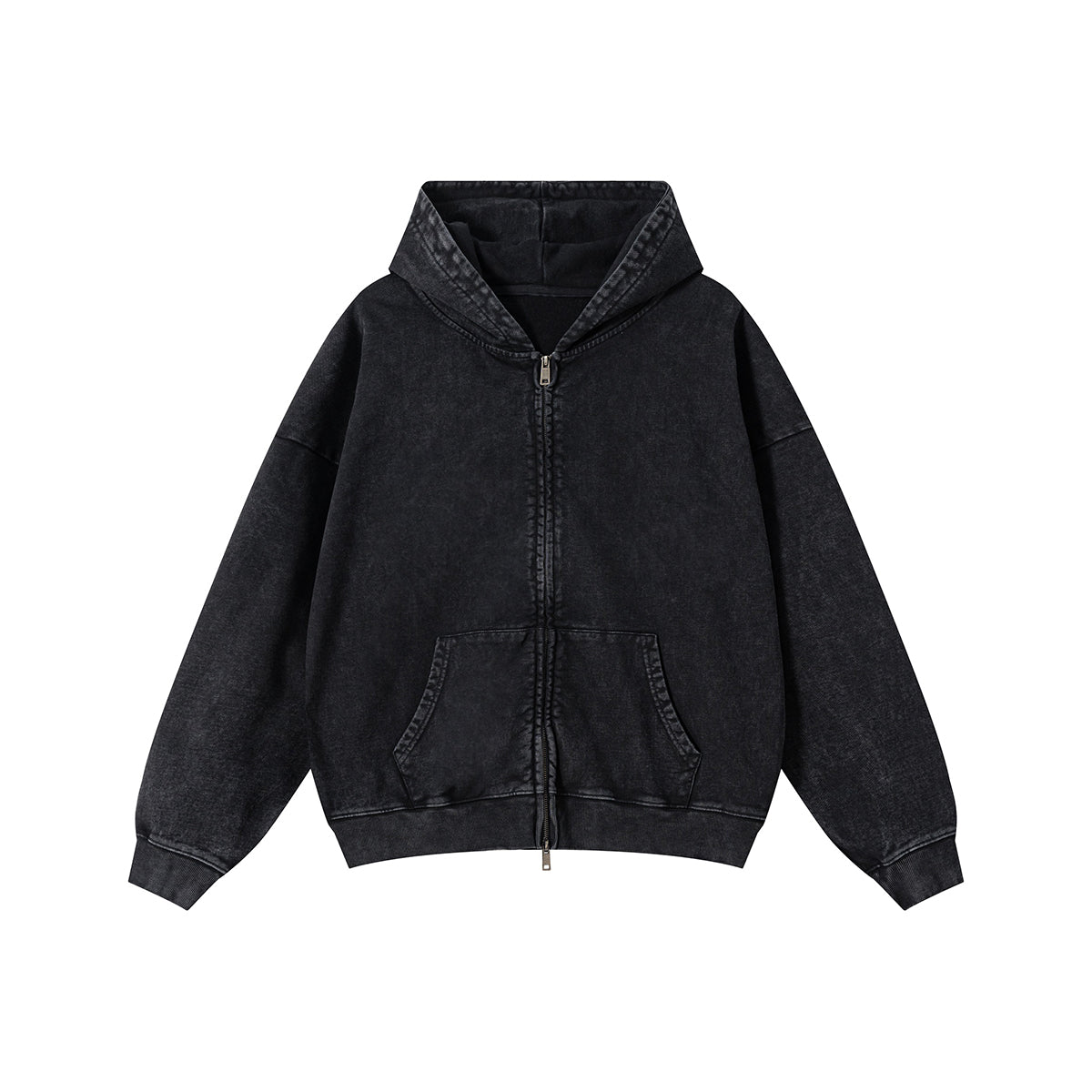 Heavyweight Washed Cotton Zip-Up Hoodie