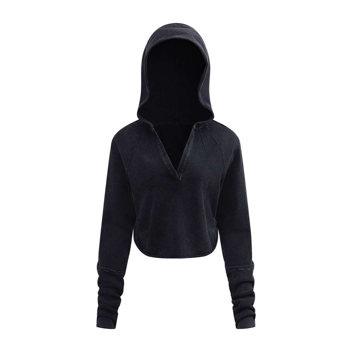 Ruched Waist Cotton Cropped Hoodie