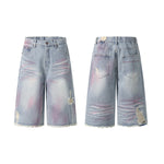 Tie-Dyed Raw Hem Ripped Bermuda Shorts