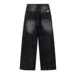 Black Acid Wash Distressed Wide Leg Denim Jeans
