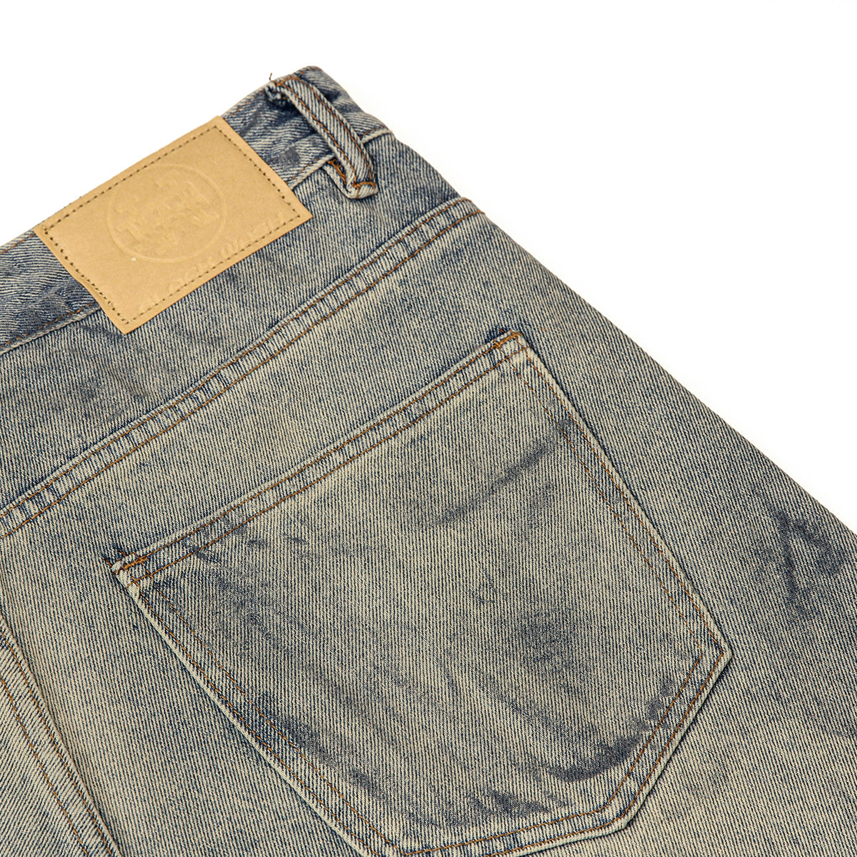Faded Blue Vintage-Sanded Wide-Leg Jeans