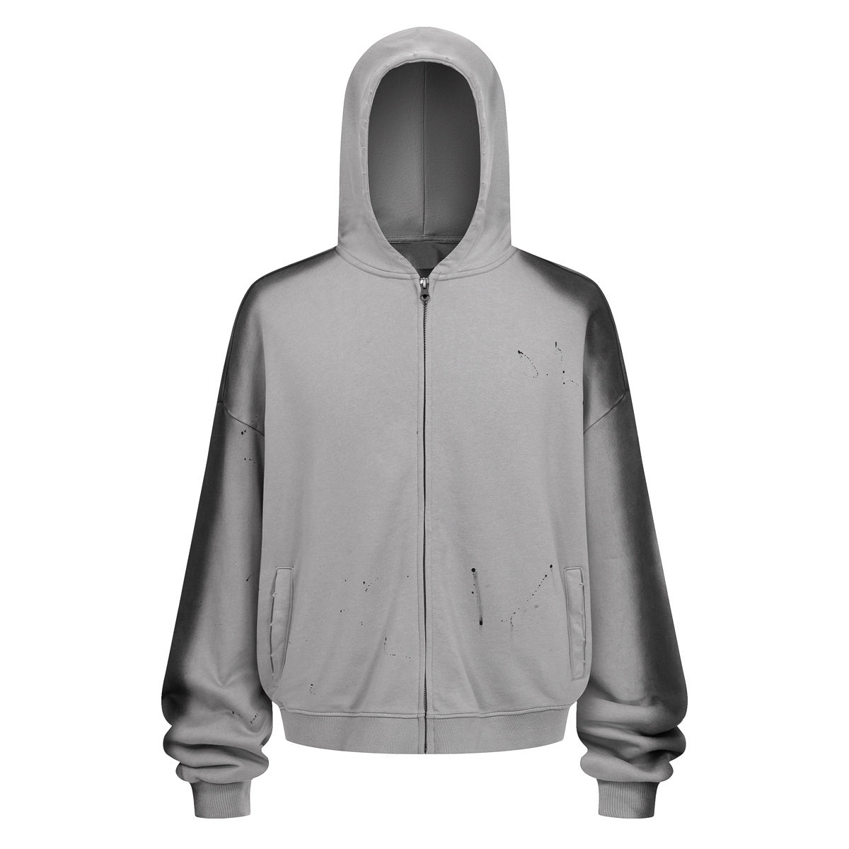 Distressed Paint Splatter Zippered Hoodie