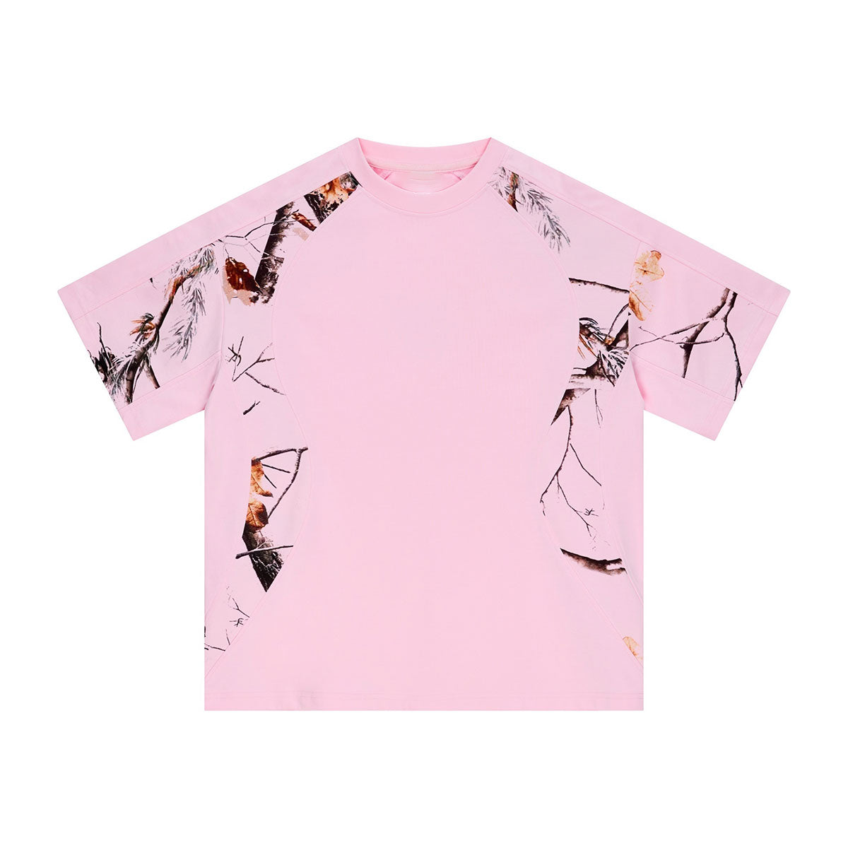 Pink Camo Raglan Sleeve Nature Print Casual Tee