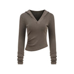 Ruched Fitted Long Sleeve Hoodie Top
