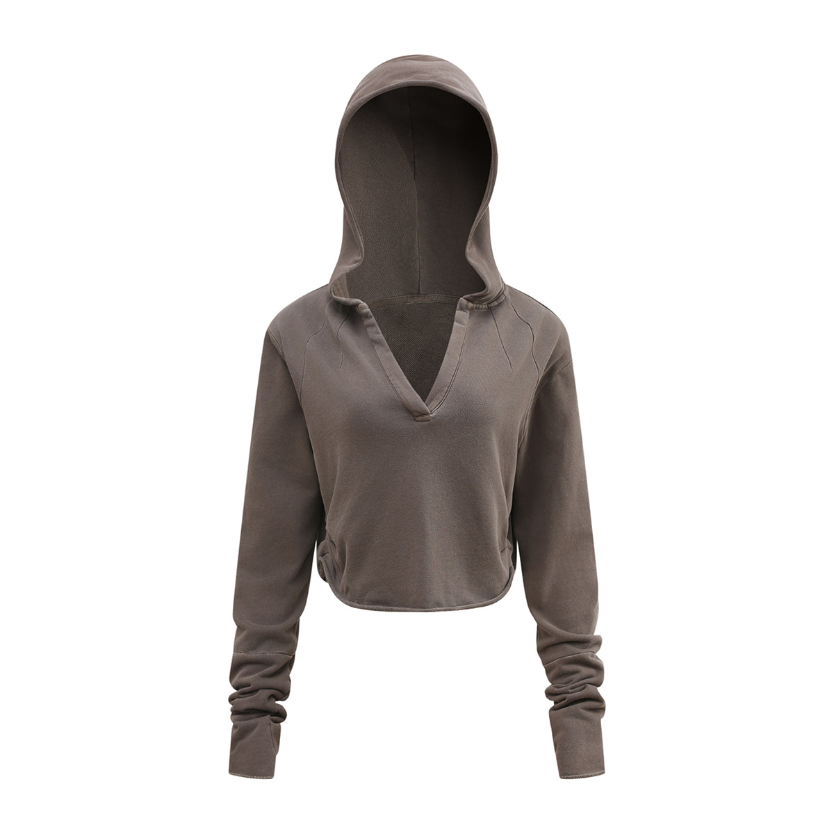 Ruched Waist Cotton Cropped Hoodie