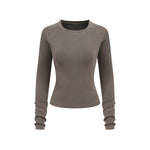 Crew-Neck Long Sleeve Ribbed Top