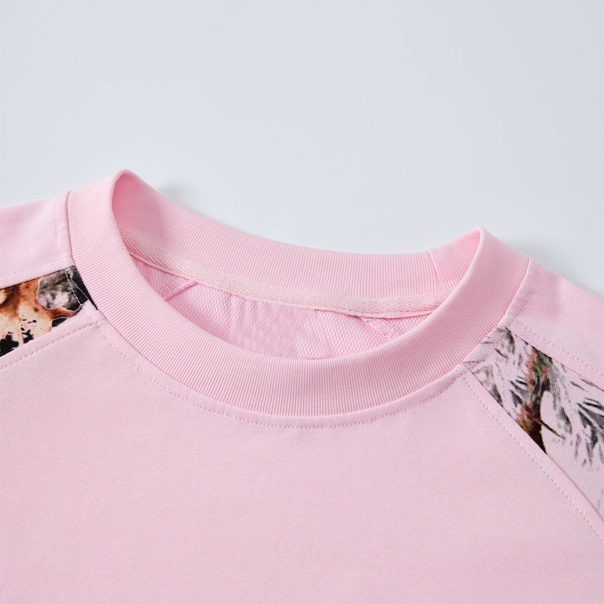 Pink Camo Raglan Sleeve Nature Print Casual Tee