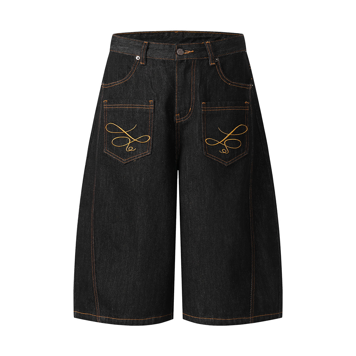 Wide Leg Embroidery Selvedge Bermuda Shorts
