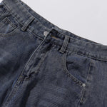 Panel Stitching Detail Dark Washed Denim Shorts