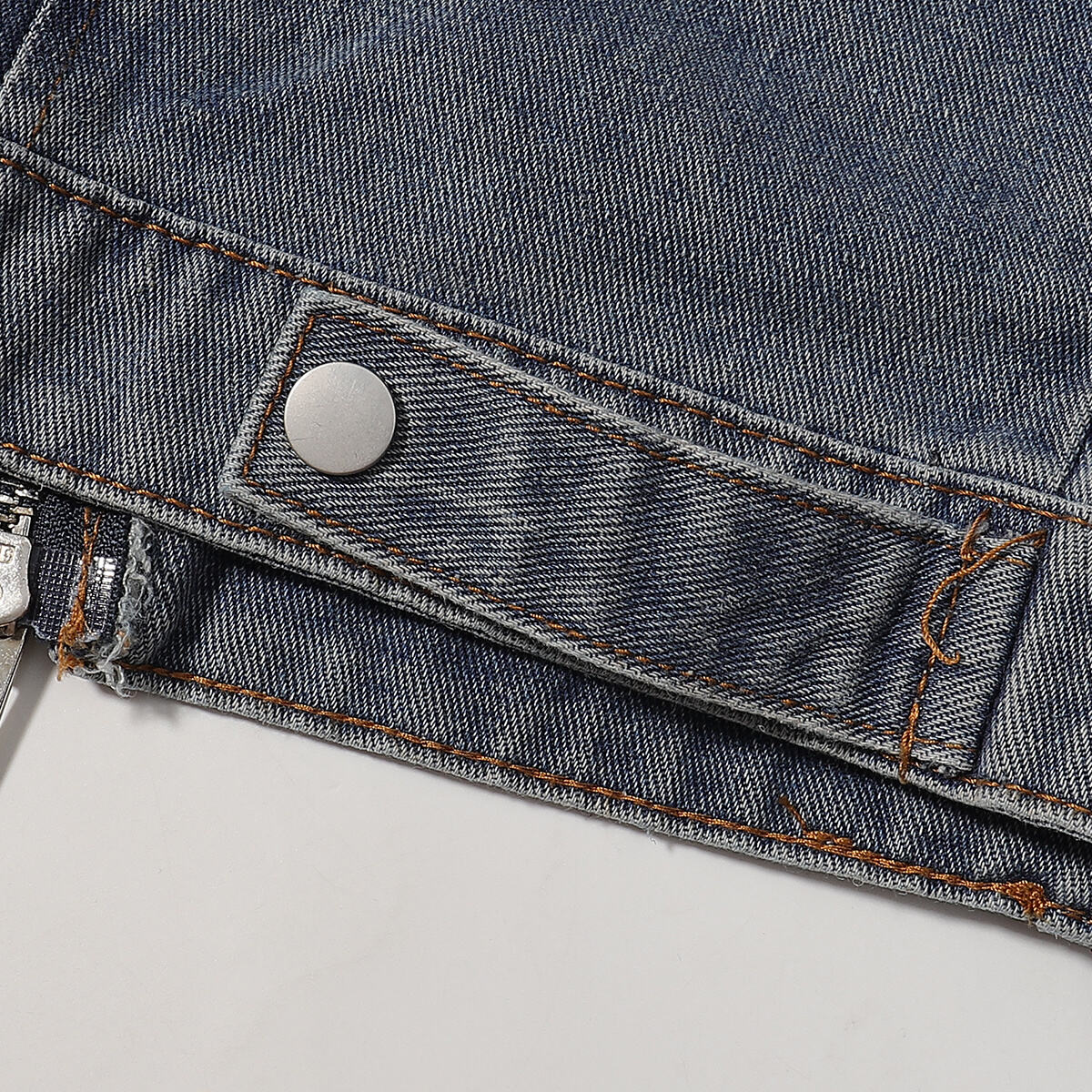 Stand Collar Zip-Up Washed Denim Jacket