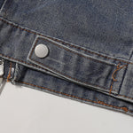 Stand Collar Zip-Up Washed Denim Jacket