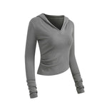 Ruched Fitted Long Sleeve Hoodie Top
