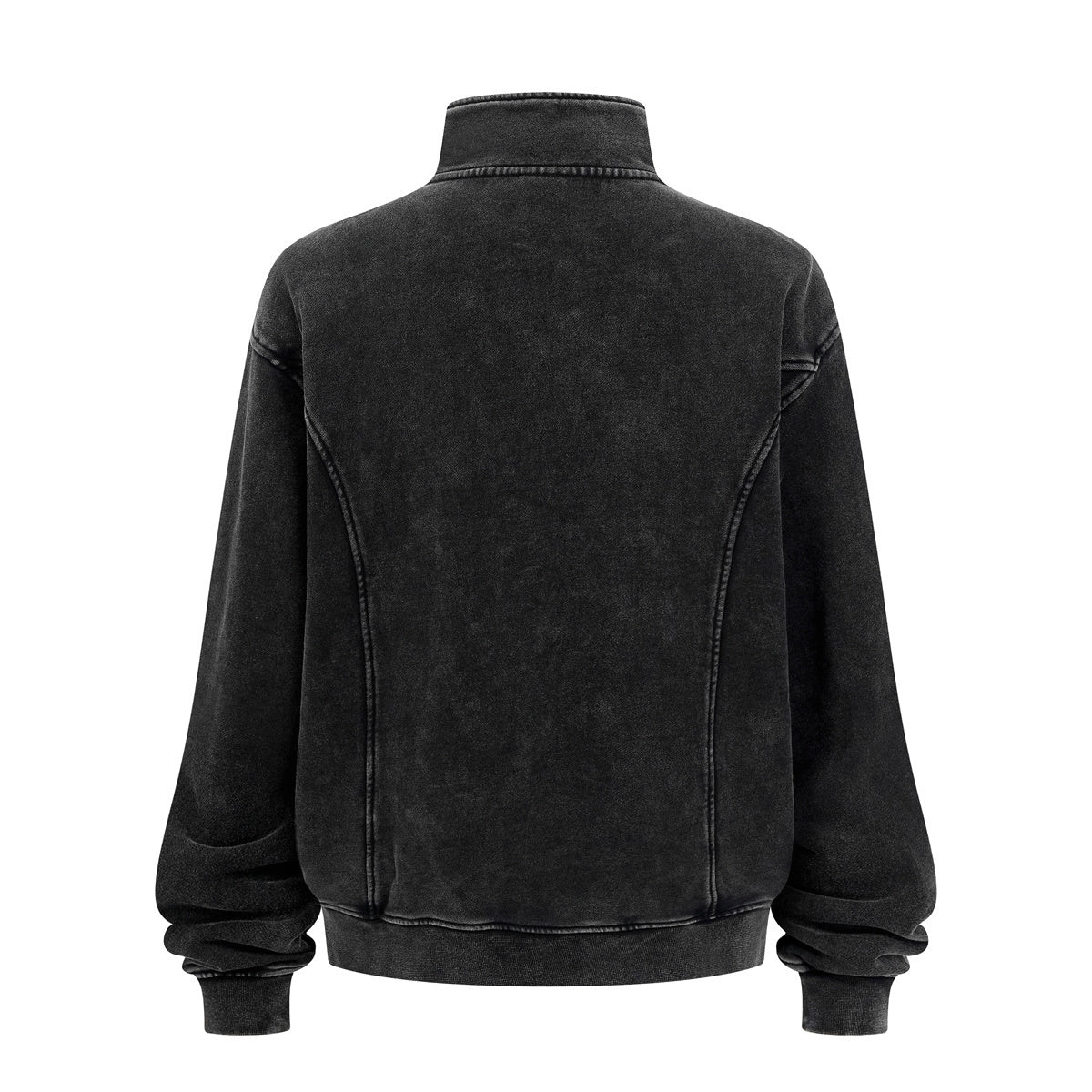 Stand Collar Panel Detail Washed Zip Up Sweatshirt