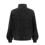Stand Collar Panel Detail Washed Zip Up Sweatshirt
