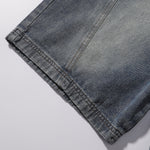 Front Panel Stitching Vintage Washed Denim Shorts