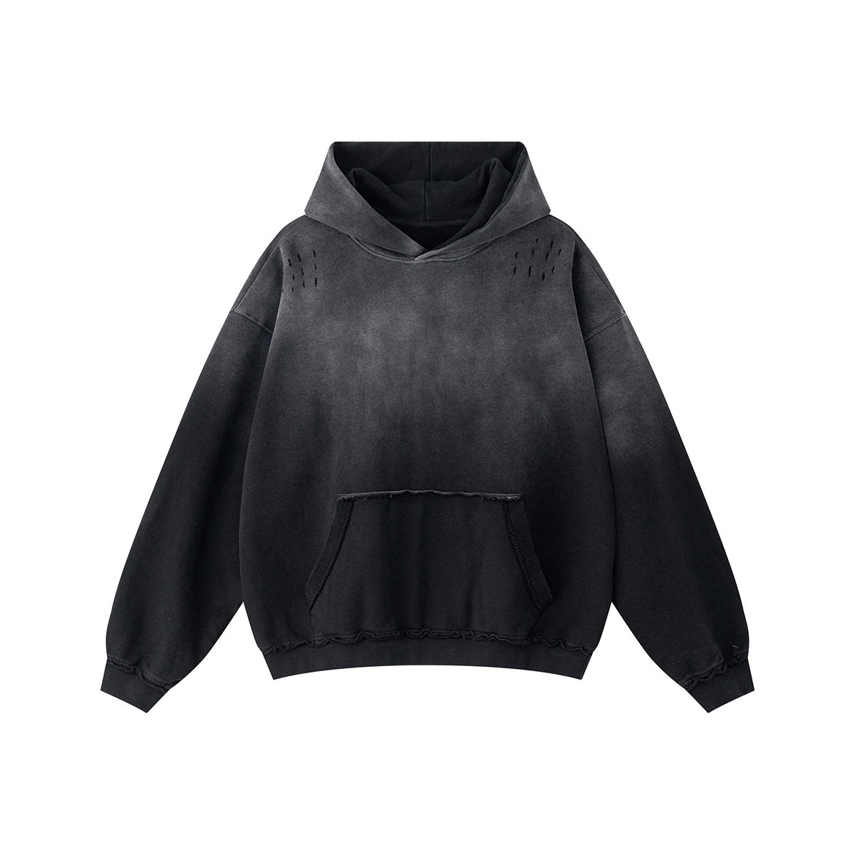 Ombre Raw Edge Kangaroo Pocket Distressed Hoodie