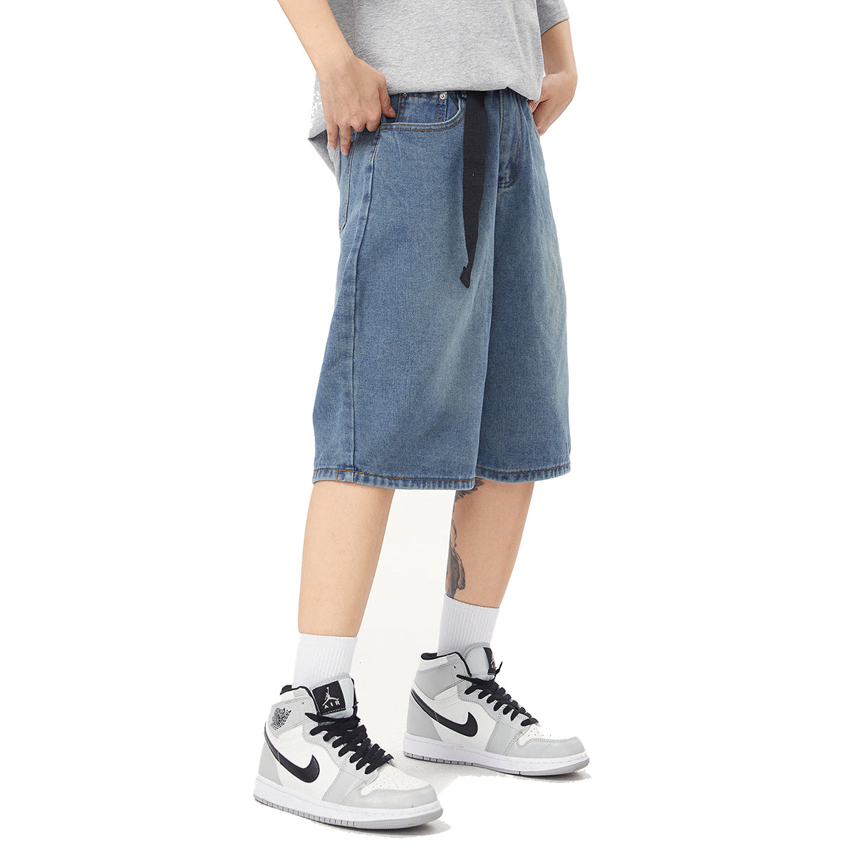 Built In Belt Mid Waist Denim Shorts