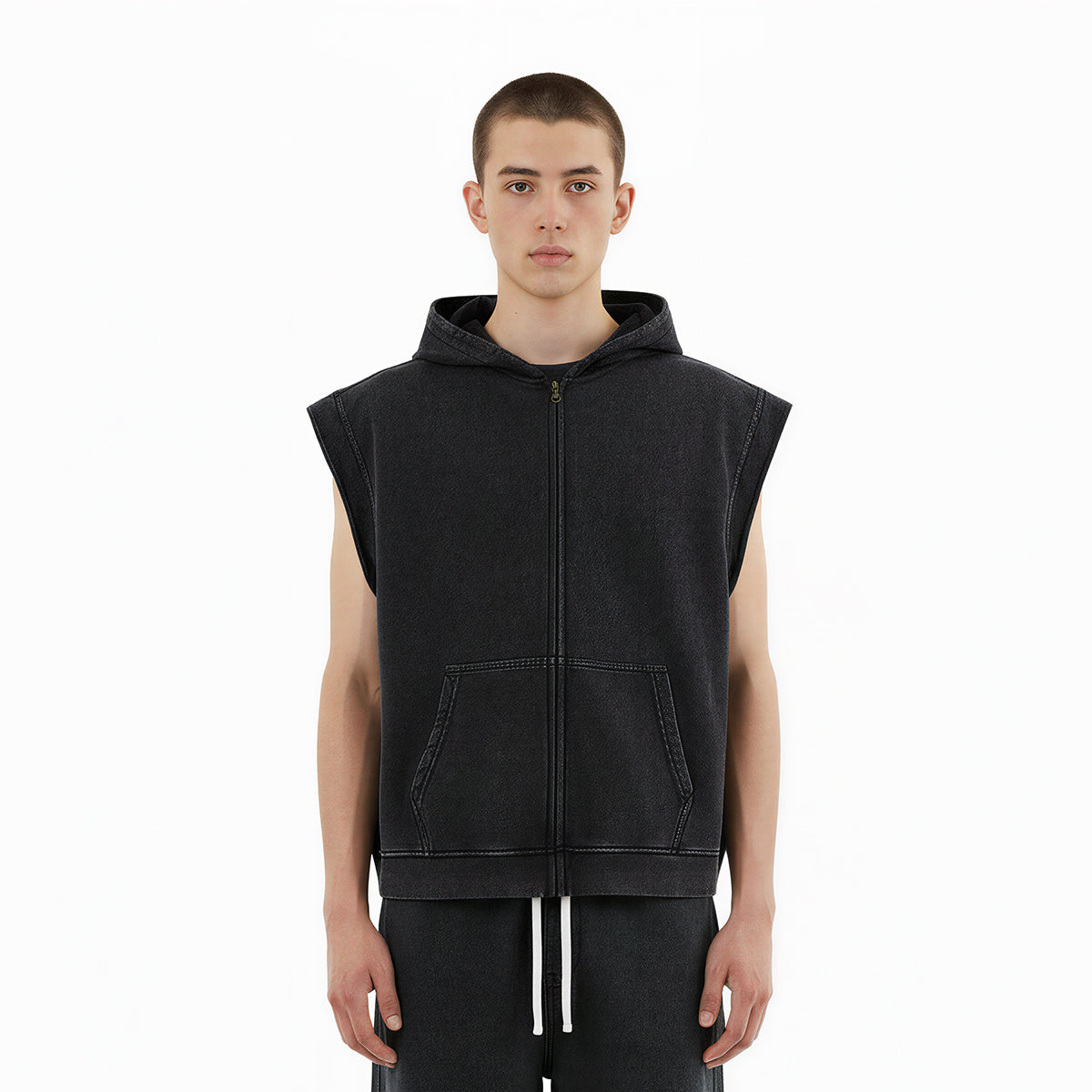 Sleeveless Zip Hoodie Casual Vest Hood Pockets Included