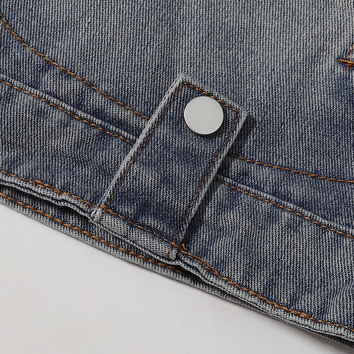 Stand Collar Zip-Up Washed Denim Jacket