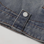 Stand Collar Zip-Up Washed Denim Jacket