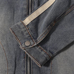 Stand Collar Zip-Up Washed Denim Jacket