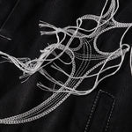 Abstract White Embroidery Denim Jacket