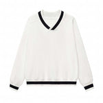 Contrast Trim V-Neck Pullover Sweatshirt