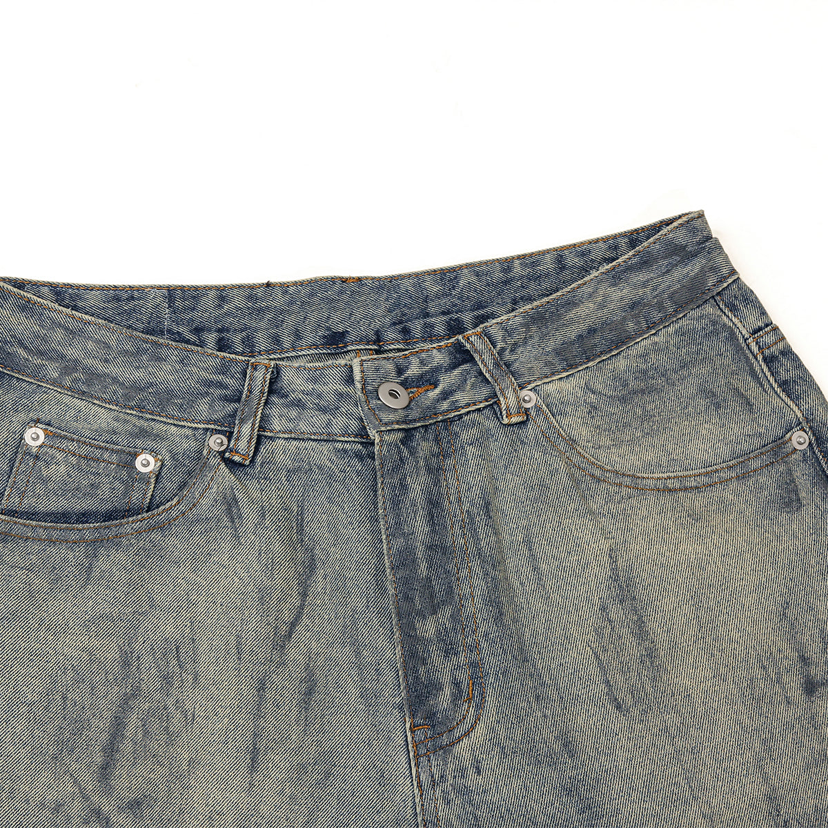 Faded Blue Vintage-Sanded Wide-Leg Jeans