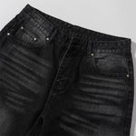 Black Acid Wash Distressed Wide Leg Denim Jeans