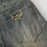 Panel Stitching Barrel-Leg Ripped Jeans