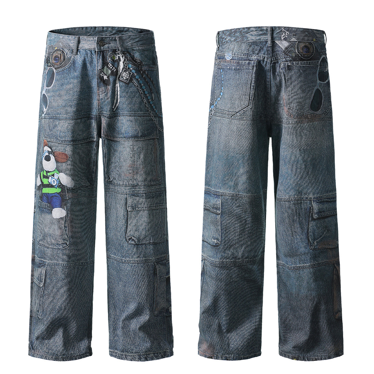 Cartoon Printed Baggy Denim Pants