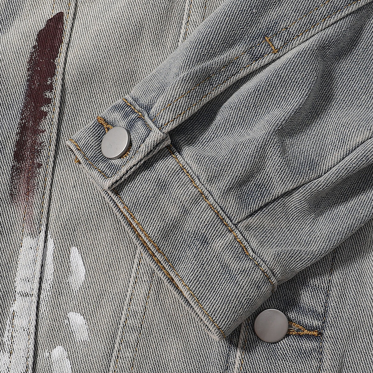Paint-Spray Ripped Denim Trucker Jacket