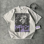 Vintage Washed Oversized Gray Print Tee