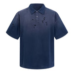 Retro Distressed Cotton Vintage Wash Polo T-Shirt