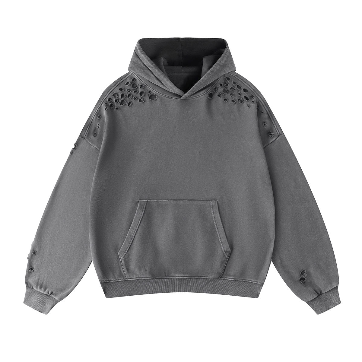 Men's Stone-washed Destroyed Hoodie