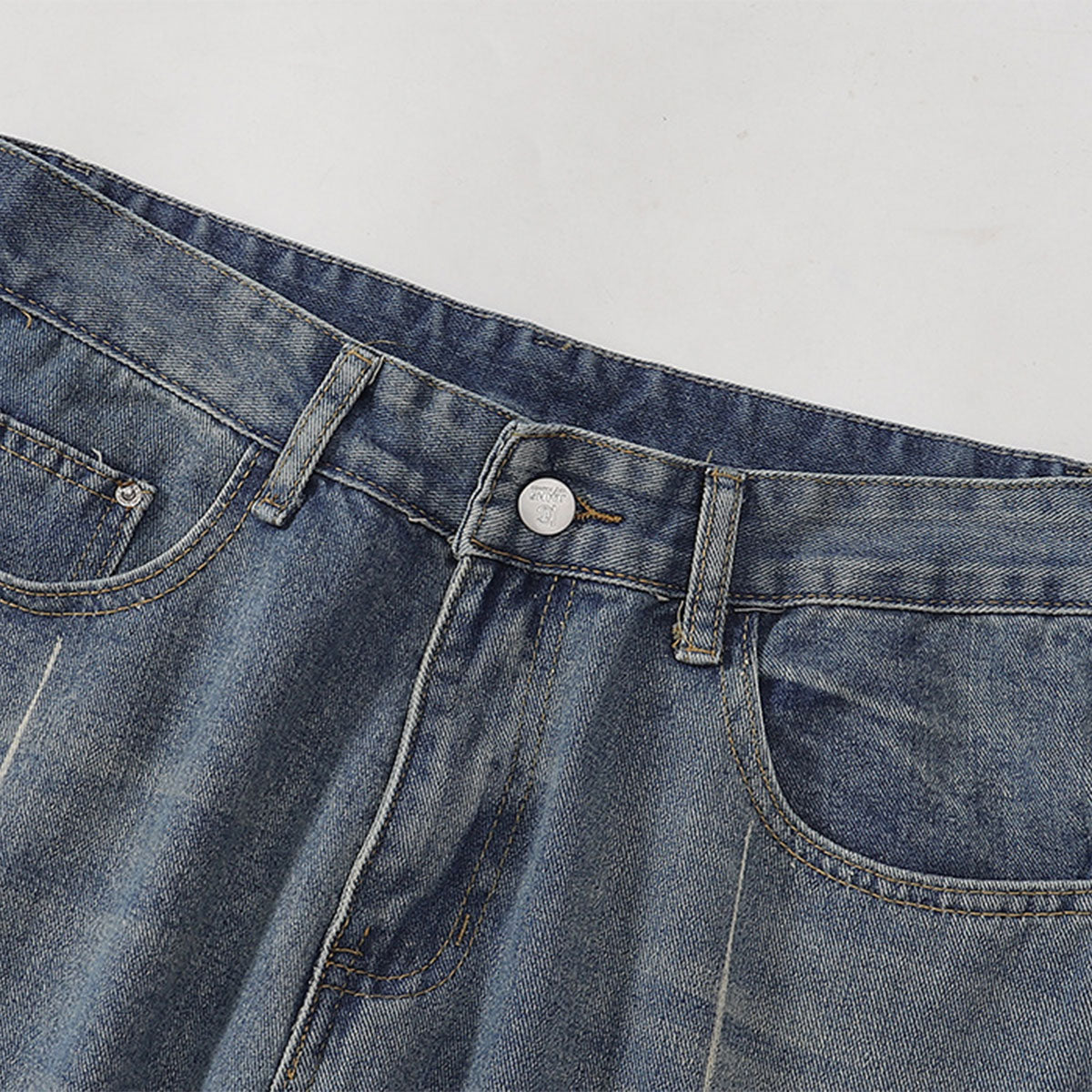 Wide Leg Pinstripe Detail Denim Jeans