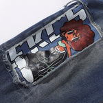 Cartoon Patchwork Distressed Barrel Jeans