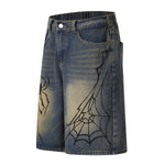 Spider & Web Print Denim Bermuda Shorts