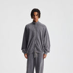 Vintage Zip-Up Ribbed Stand Collar Sweatshirt