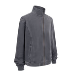 Stand Collar Panel Detail Washed Zip Up Sweatshirt