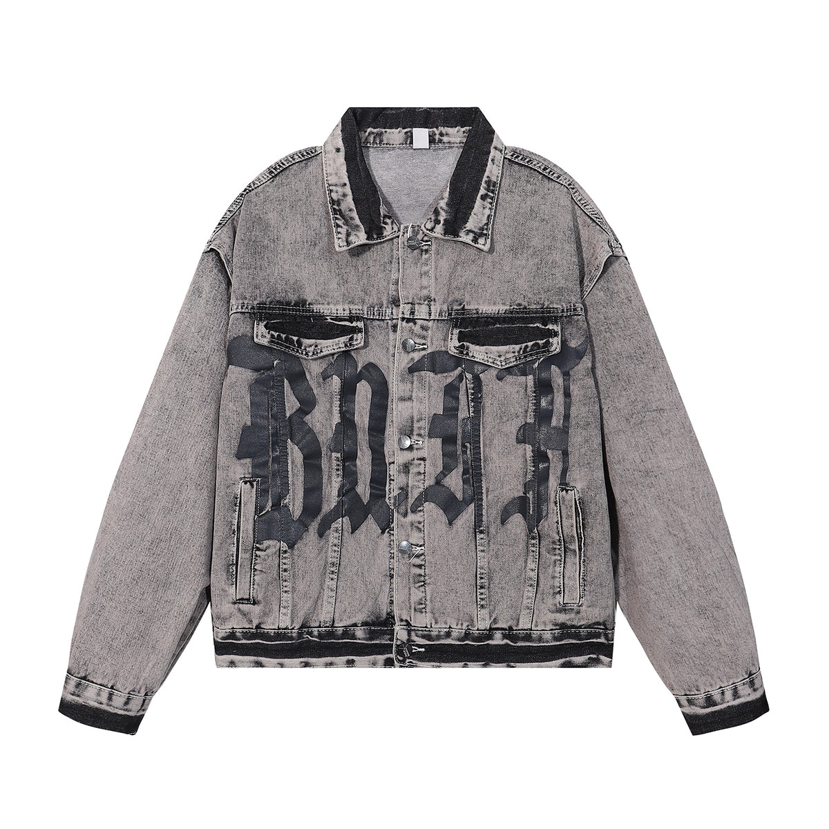 "BODY" Graphic Distressed Denim Jacket