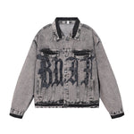 "BODY" Graphic Distressed Denim Jacket