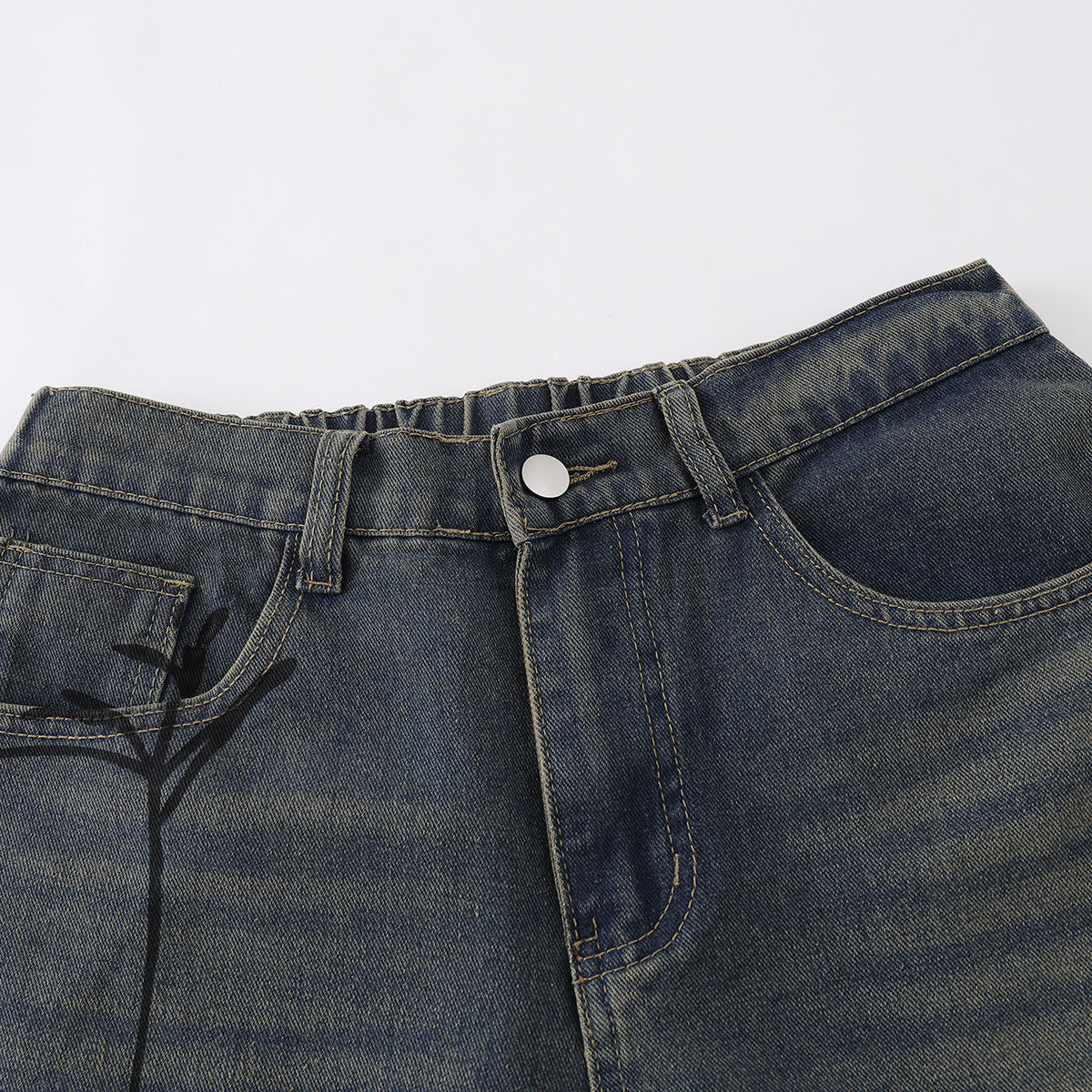 Spider & Web Print Denim Bermuda Shorts