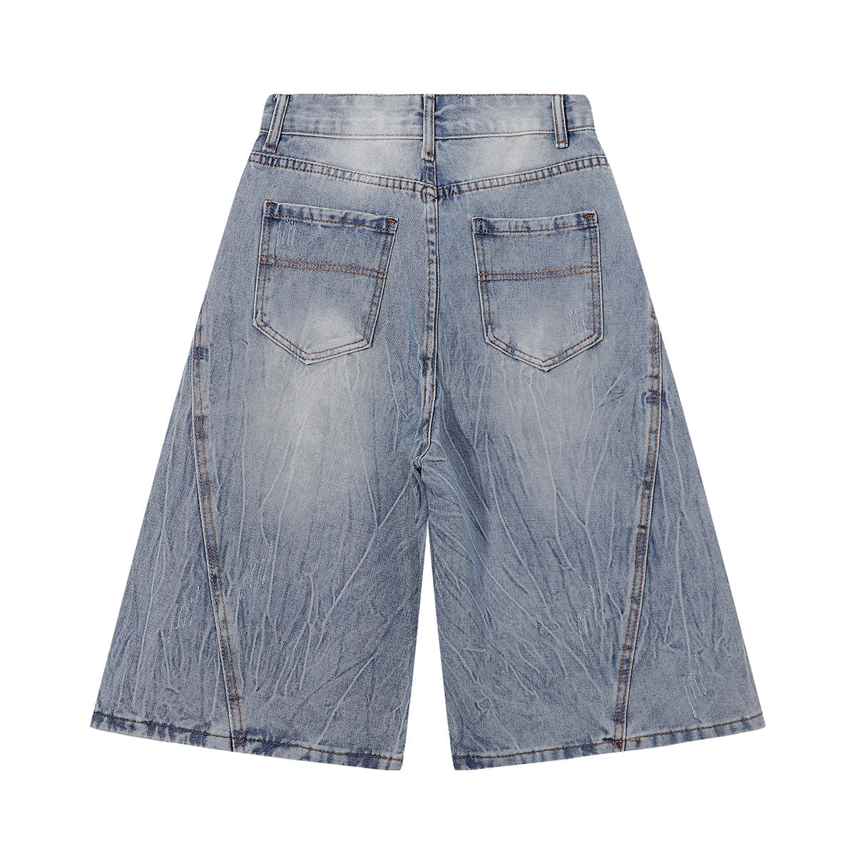 High-Waist Washed Denim Bermuda Shorts